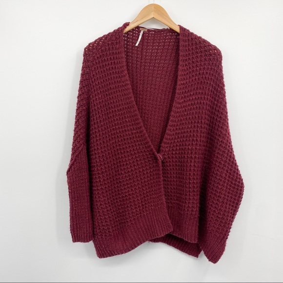 Free People Sweaters - Free People Grandpa Burgundy Chunky Knit Cardigan